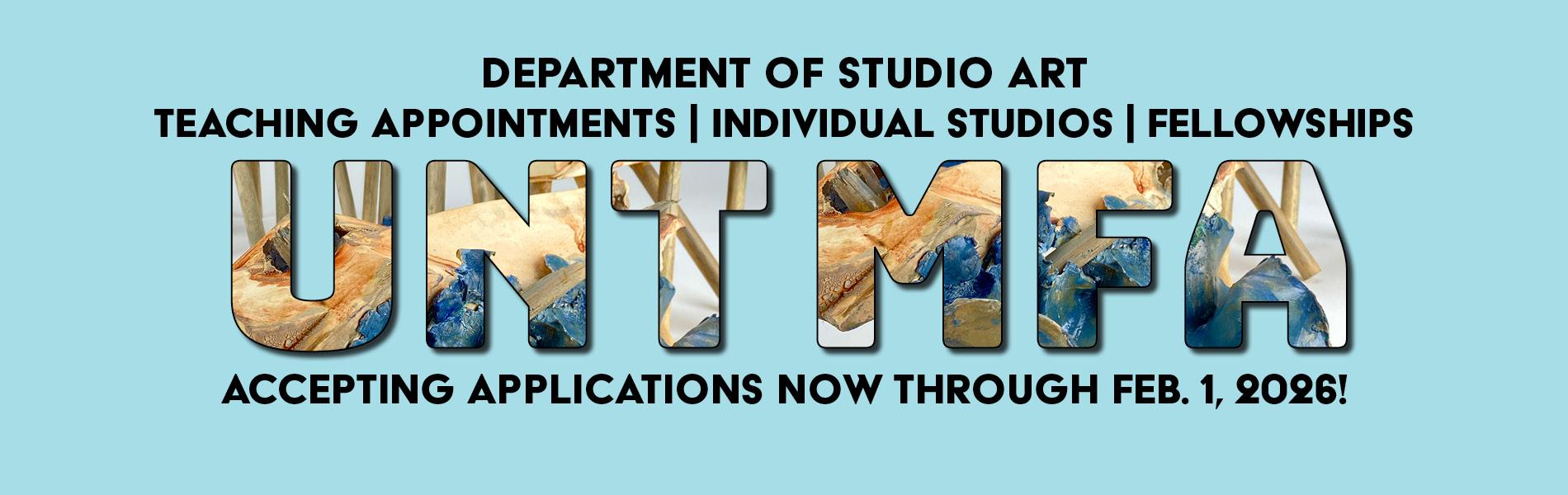 Apply for the Studio Art M.F.A program by Feb. 1, 2026, for Fall 2026 enrollment!
