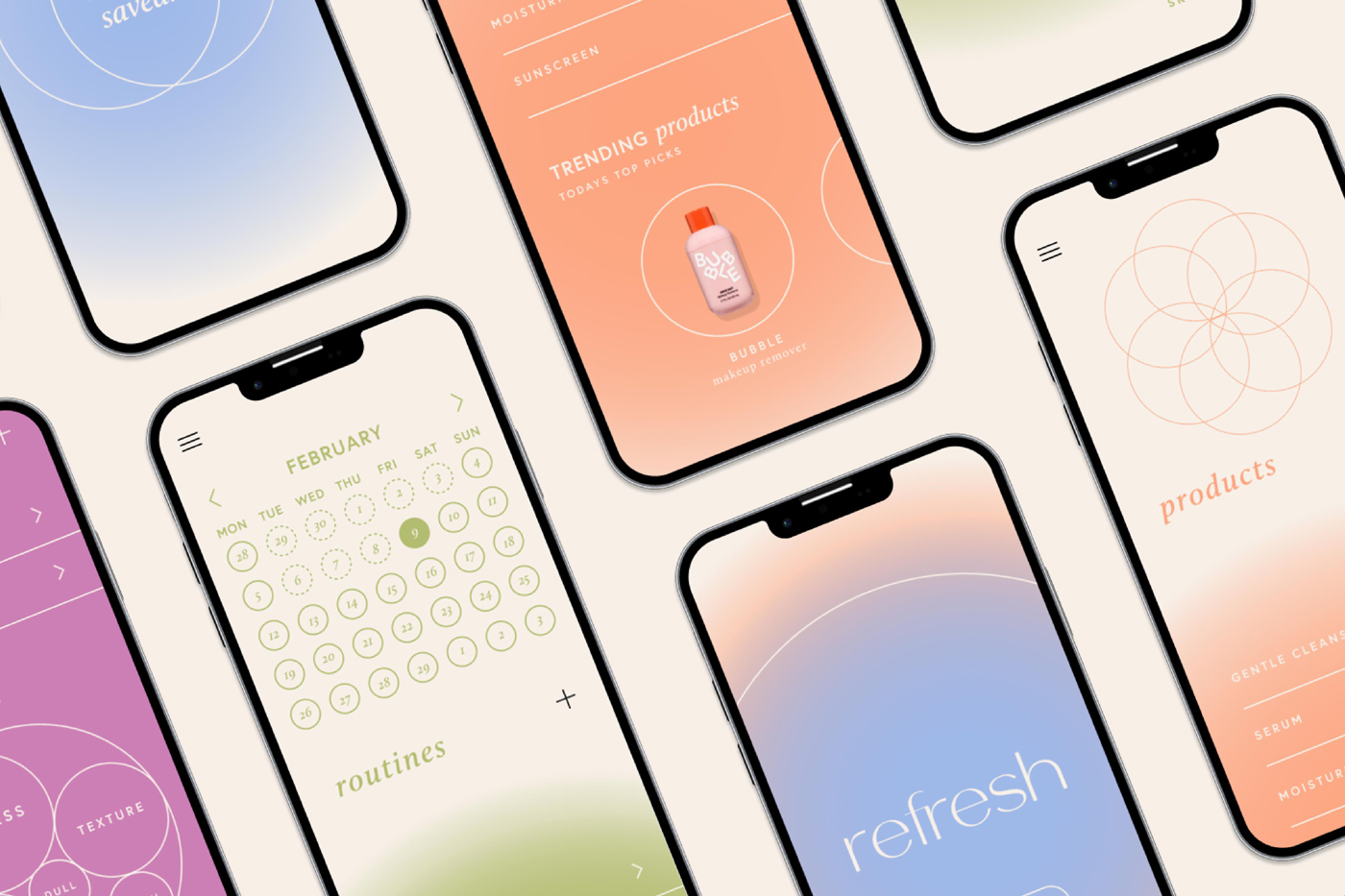Various screens of an app design