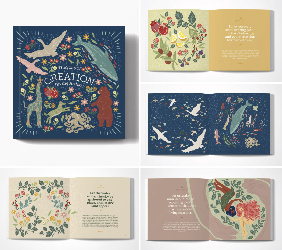 Illustrated book cover and inside pages.