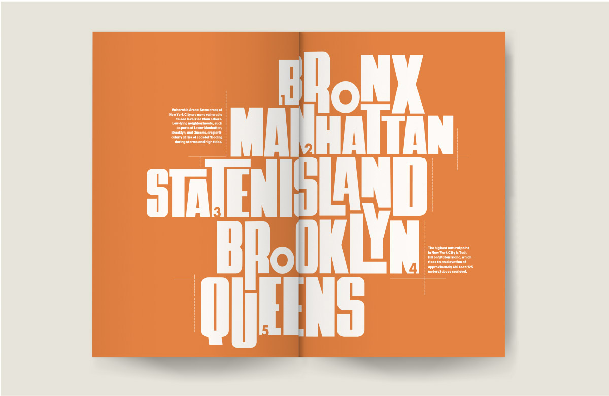 One of the interior spreads from the publication that showcases custom typography using type as image.
