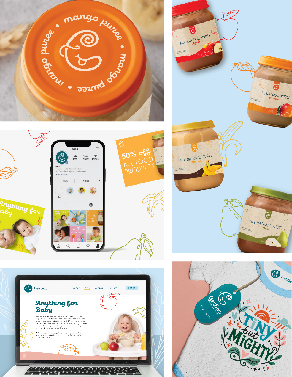 Gerber baby rebranding exercise in blues and orange.