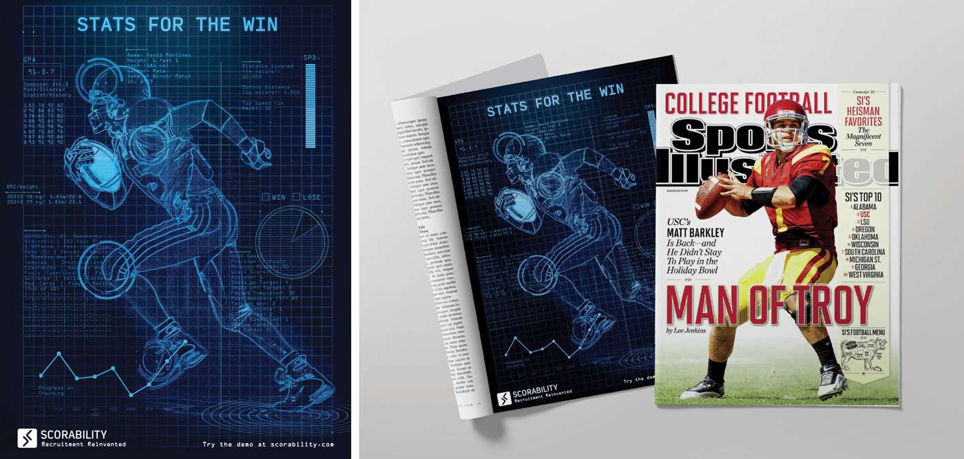 Blueprint image of running football player.