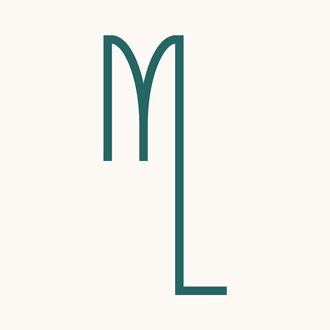 Monogram of Michael Lovett: Green letters ML in a beige square