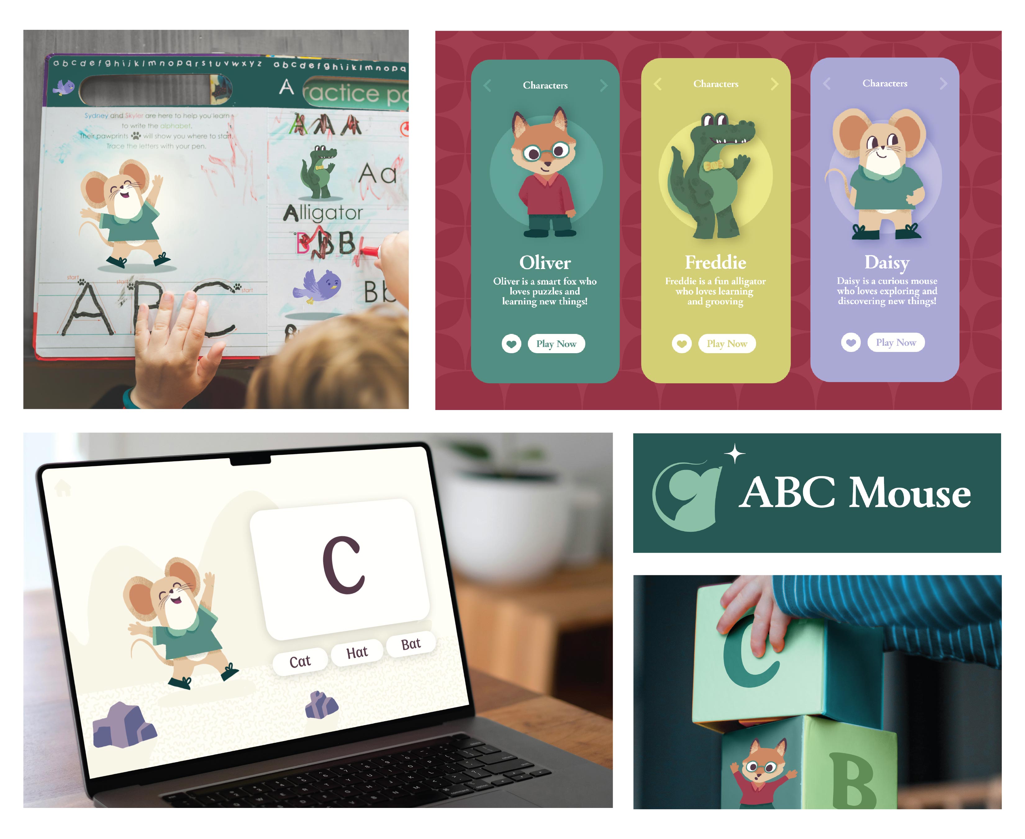 The campaign highlights a variety of engaging learning tools, including coloring pages, building blocks, and interactive computer interfaces showcasing educational games. 