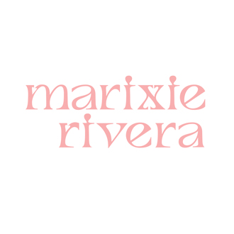 Marixie Rivera in pink letters on a white backgound.