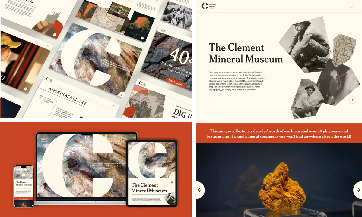 Five images of a website redesign for Aerosphere: full homepage web flats, logotype over a spherical treehouse, and mockups of the amenities and booking pages on desktop and mobile.