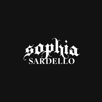 Black square with Sophia Sardello in white decorative type in the center.