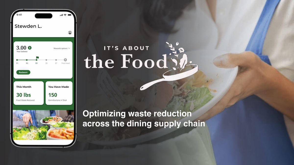 UX wireframe showing a screen with a food dish in the background.