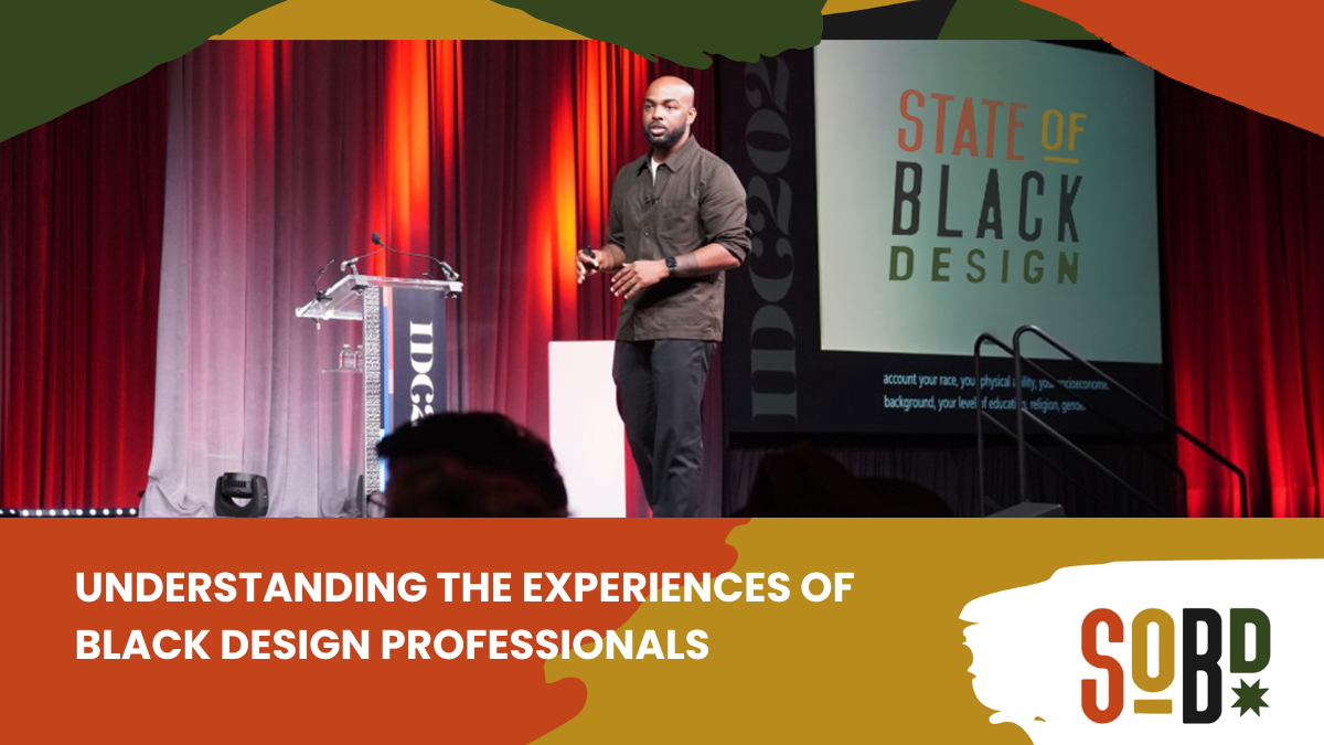Photo from the State of Black Design conference showing a speaker.