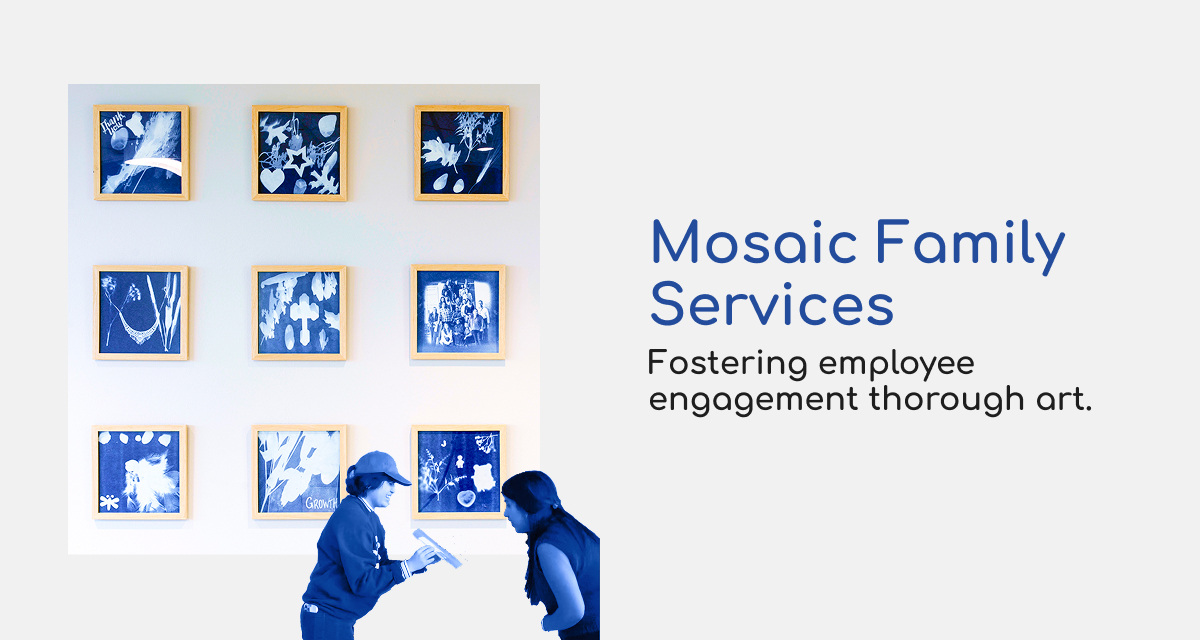 Image of 9 cyanotype prints at Mosaic Family Services.