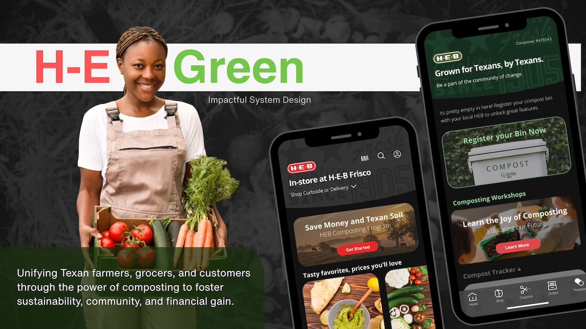 Image of a farmer holding vegetables and the H-E-Green app.