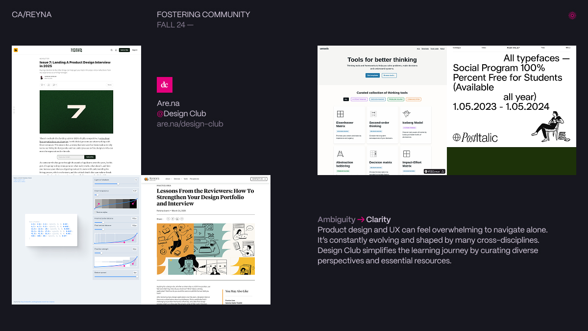 Screenshots of a community application for students.