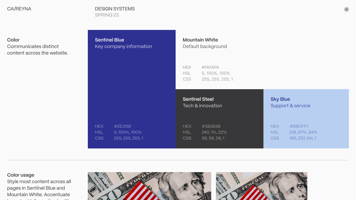Image of brand elements and colors for a design system.