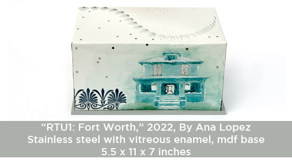 Small stainless steel painted box with enamel, 5.5 x11 x7 inches