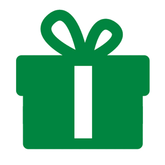 Green and white gift box with a bow.