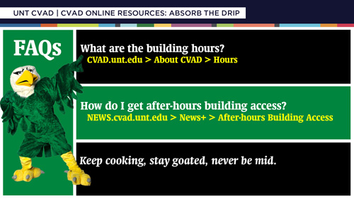 Scrappy pointing at how to find the Hours webpage on the CVAD website, cvad > about > hours