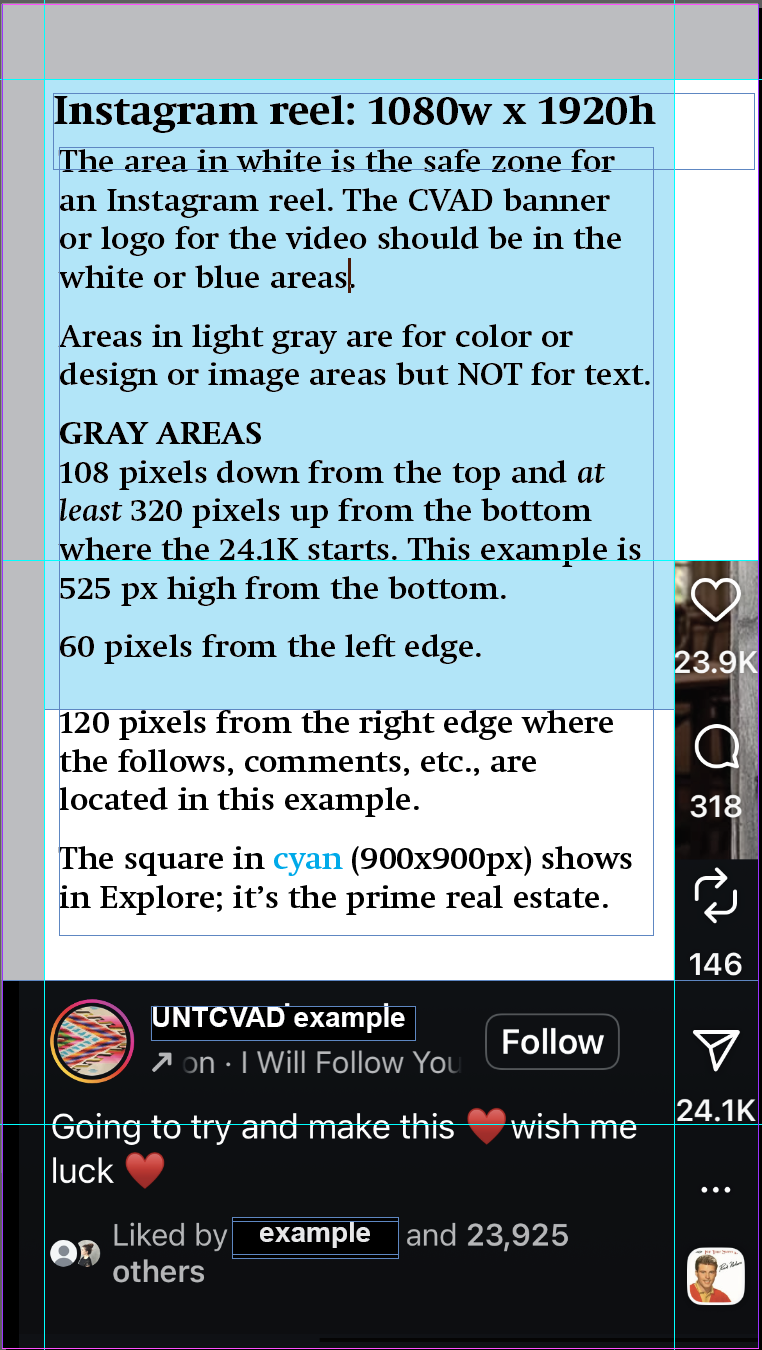 Image showing the margins and live area for an Instagram reel.