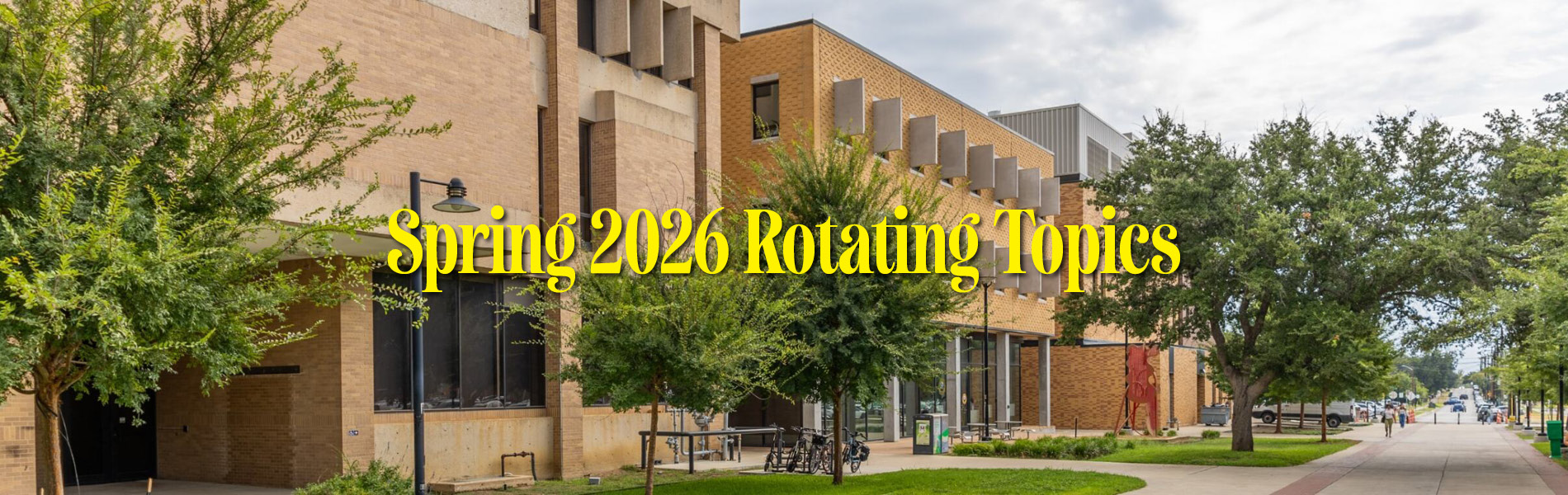 Southside facade of the UNT Art Building, a large brick building