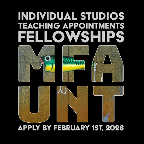 Studio Art MFA ad promoting individual studios, teaching appointments and fellowships