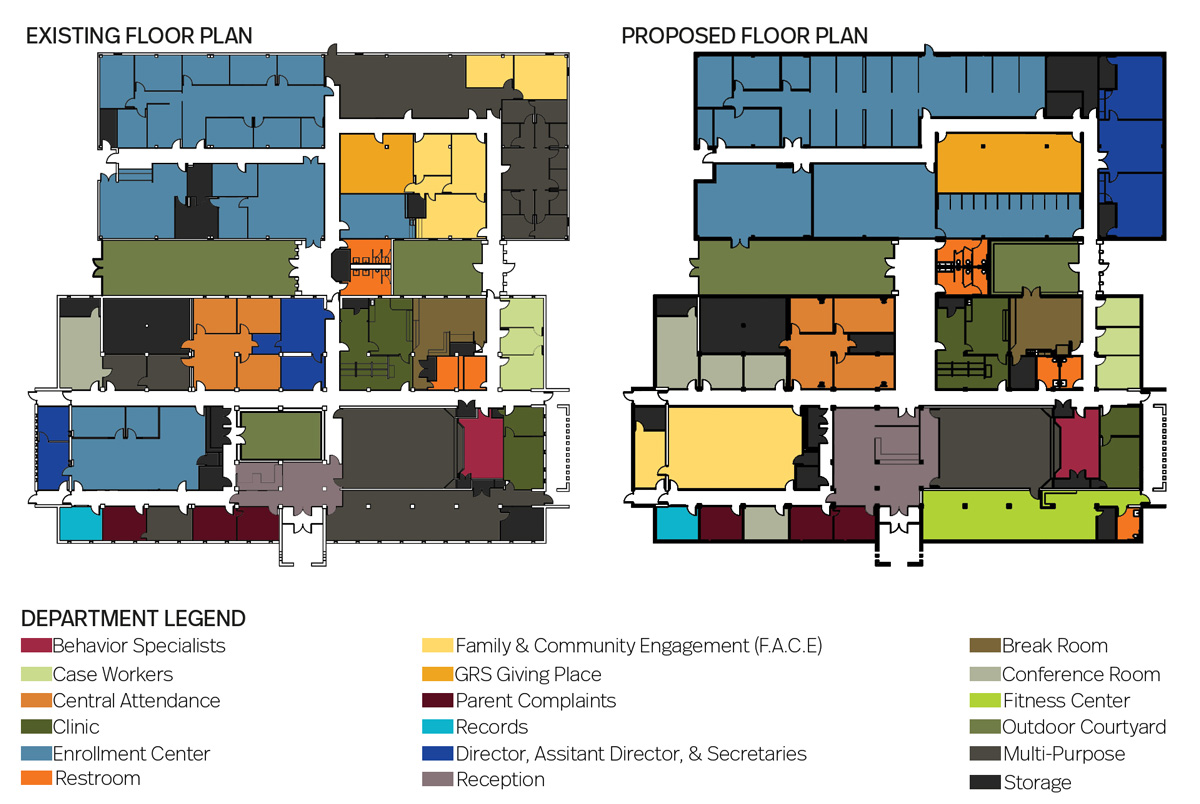 Existing and proposed floor plans 