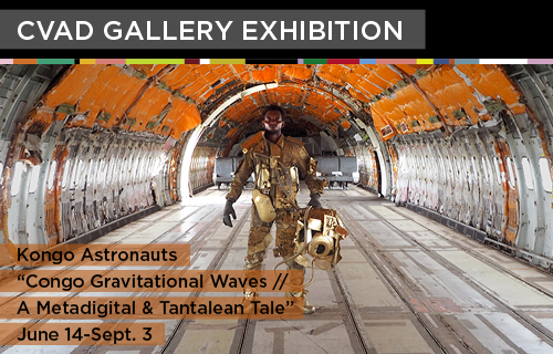 Kongo Astronauts exhibition, CVAD Gallery, June 14-Sept. 3, man in a spacesuit in an aircraft