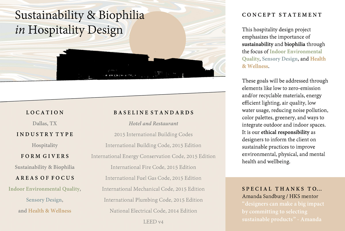 Hospitality design, emphasizes sustainability and biophilia