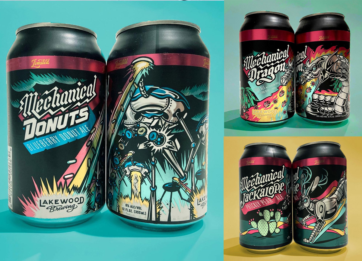 Cans with bold and fanciful typography