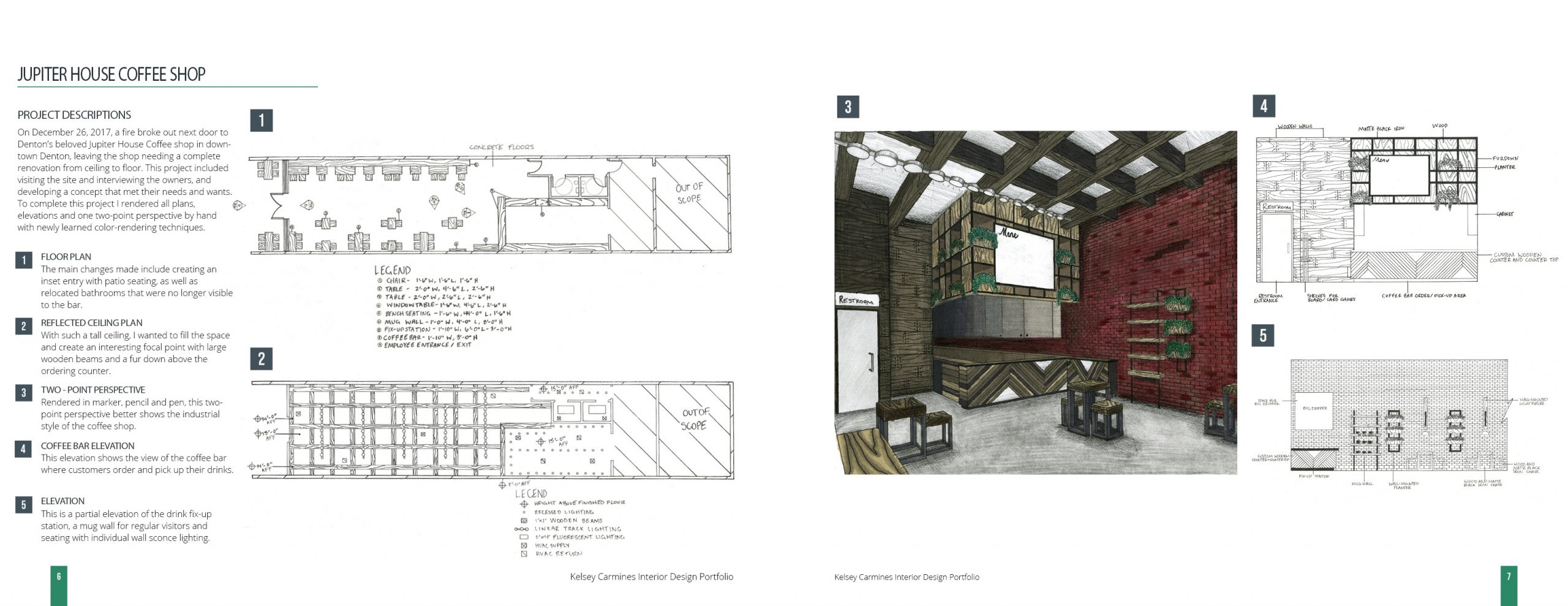 Jupiter house coffee shop, Floor plan, ceiling and elevation plan