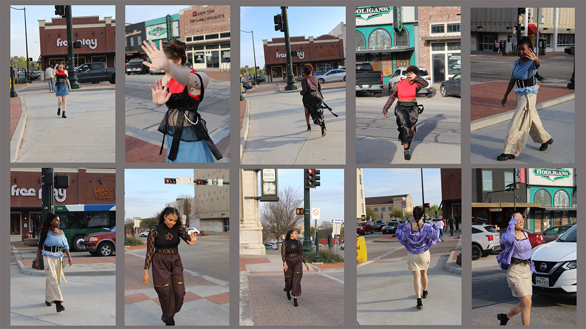 Collection shoot featuring two images of each outfit. Features models walking along the street, hiding faces like they are being paparazzied.