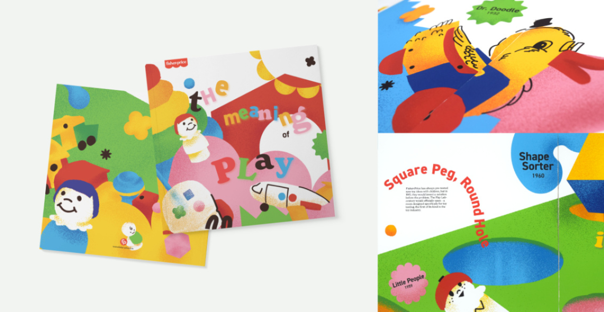 Illustrations featured in the book are paper-cut in style and contain fridge magnet letters, fisher-price toys, and children's learning blocks. Colors are bright and many.