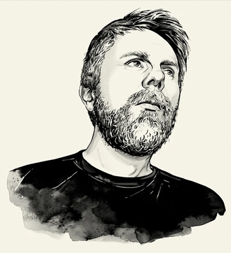Illustration of Simon Walker by Simon Walker, beard, short hair, looking off to the right