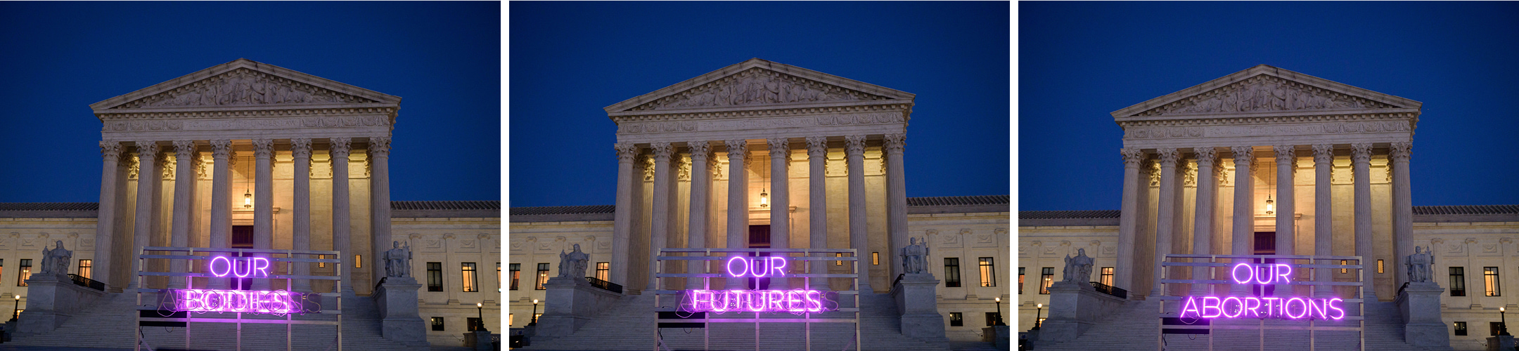 images of the neon sign with the U.S. Supreme Court Building in the background