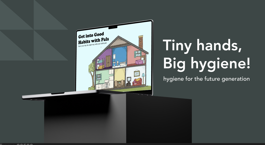 Laptop mock up with text that says tiny hands big hygiene