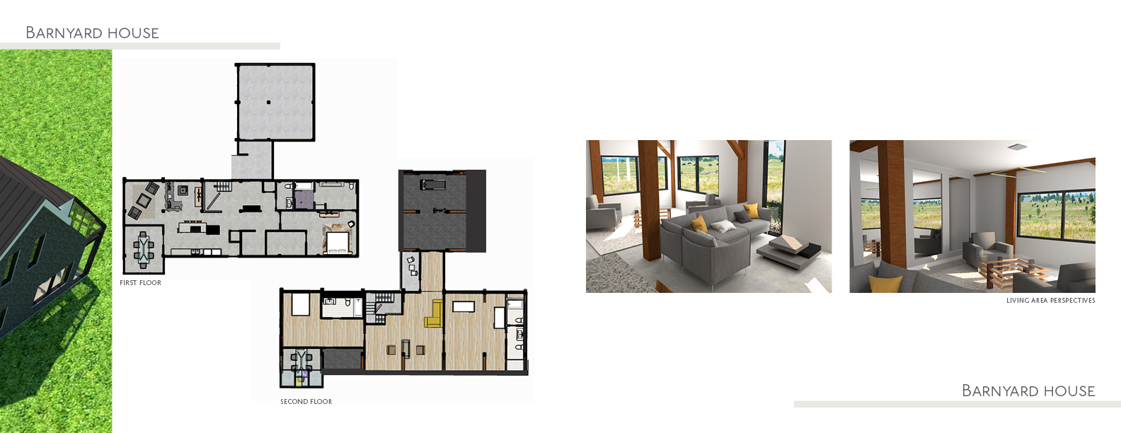 Barnyard house - Floor plan and living area perspectives