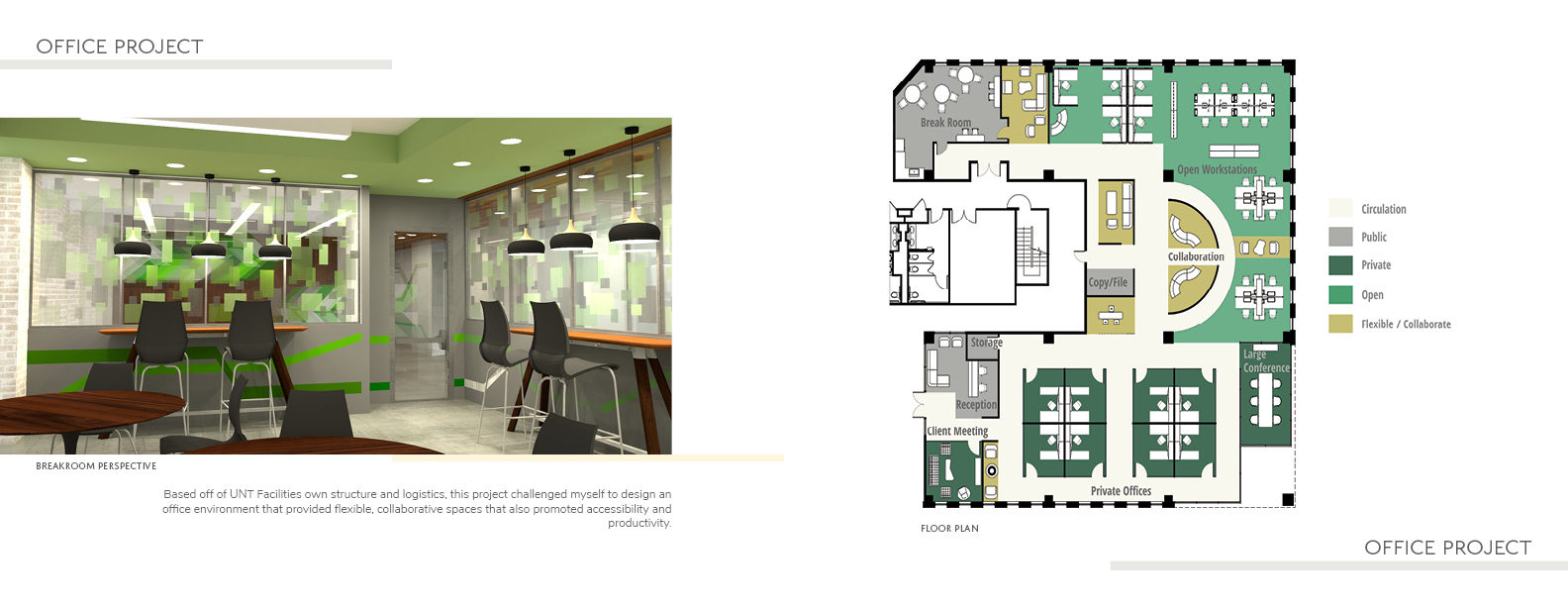 Office project - Floor plan and Breakroom perspective