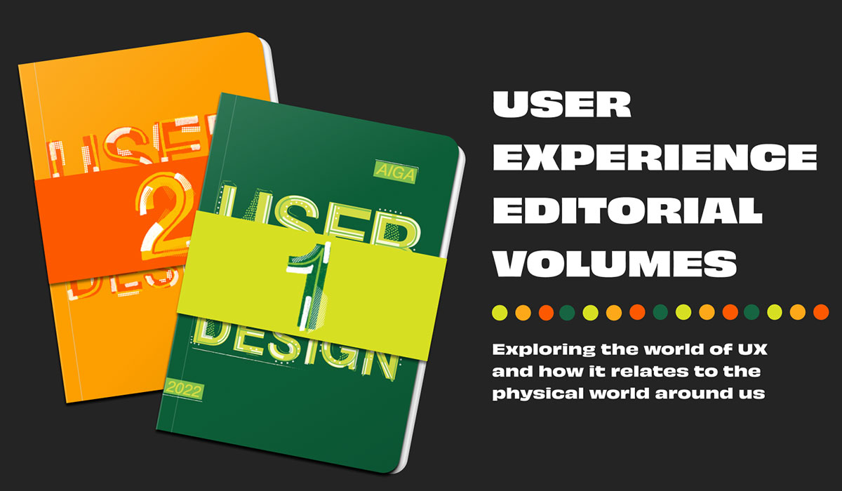 Image of two editorial brochure covers of User Experience Design editorial volumes