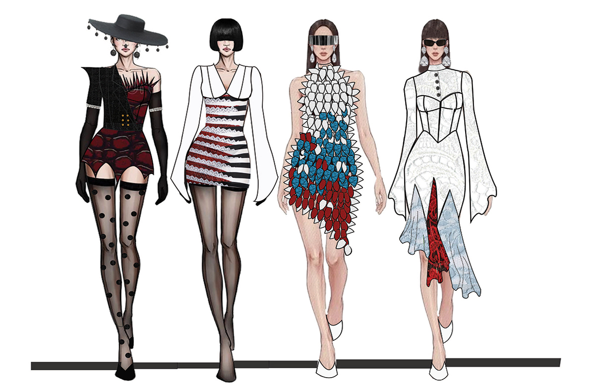 A illustration lineup for a womenswear collection.