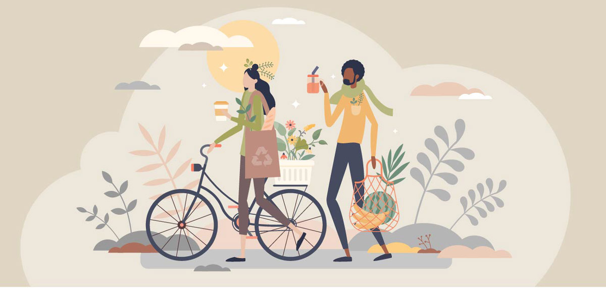 Man and woman on bicycles, illustration
