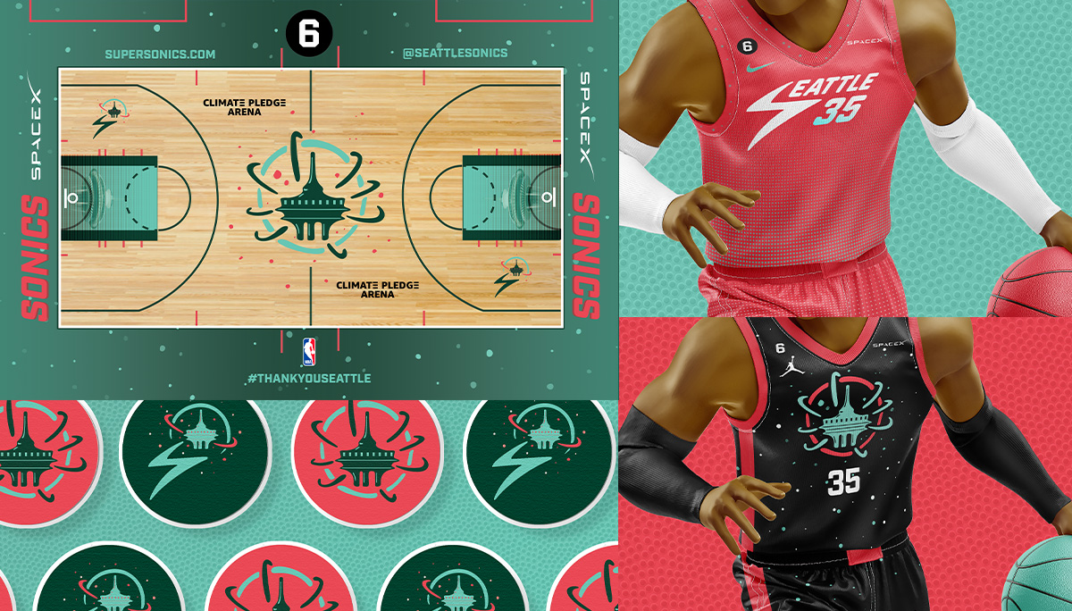 Seattle Supersonics NBA Team Design; Court, Jerseys,Secondaty Icons
