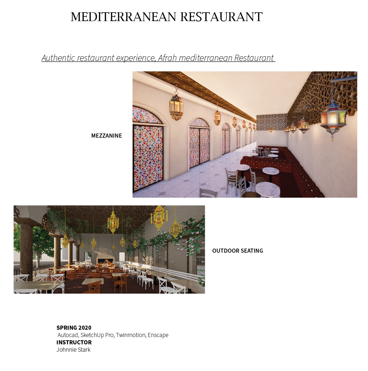 Mediterranean restaurant - Mezzanine and outdoor seating designs