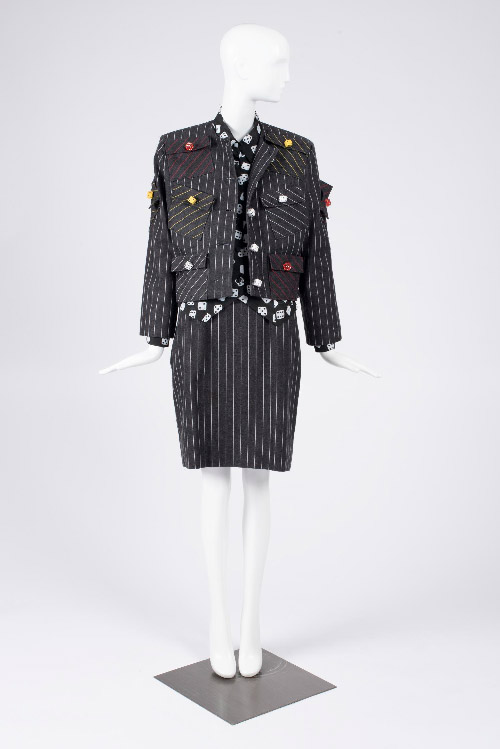 Patrick Kelly design of a black pinstripe suit