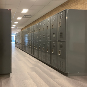 Row of gray lockers in the Art Building