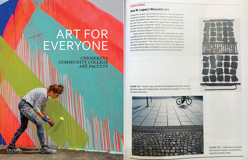 Cover of the "Art for Everyone" with a woman painting with a paint roller, page from the book about Ana M. Lopez