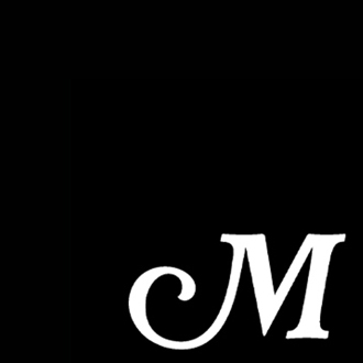 The letter M on a black background