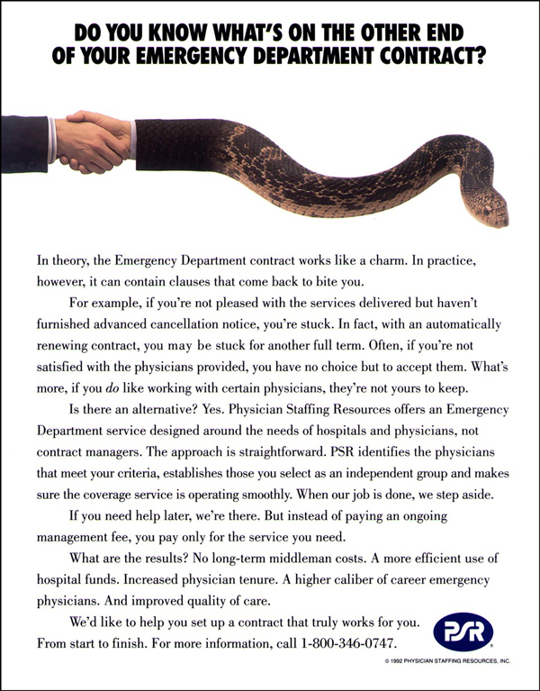 A handshake with one hand's arm depicted as a rattlesnake