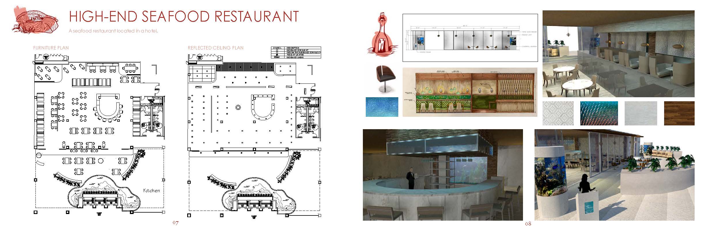 Furniture plan , reflcted ceiling plan, and interior designs for high-end seafood restaurant