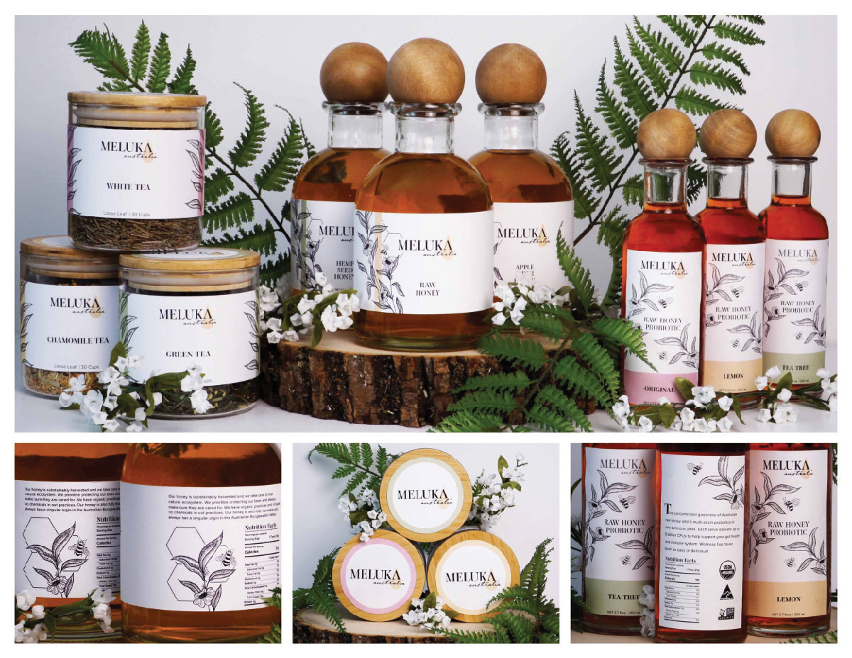 Images of Jars which contains honey, green tea, white tea, tree tea, Lemon etc.