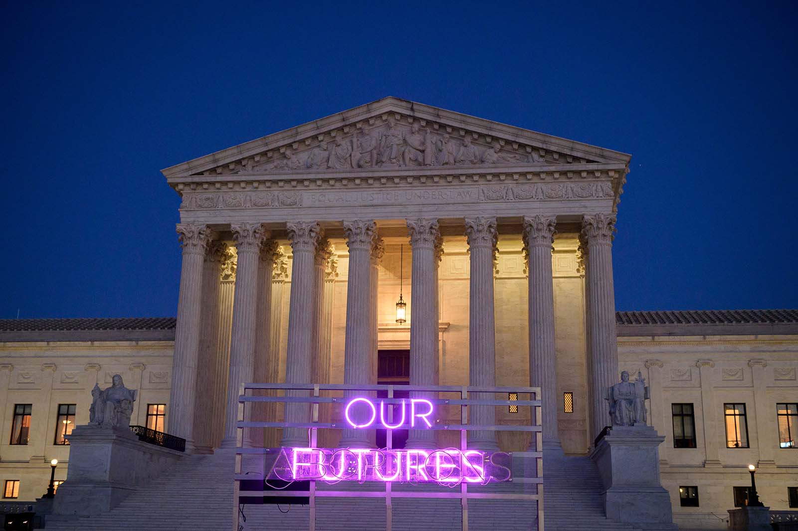 Animated neon sign that says "Our Futures"