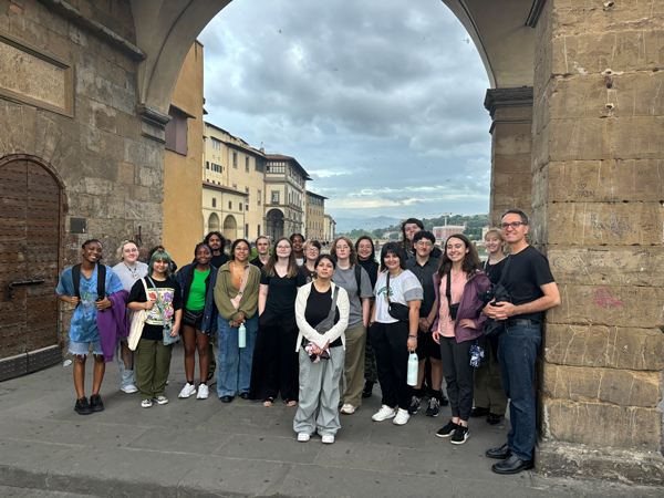 A group of students at the Ponte Vecchio in Florence, Italy.