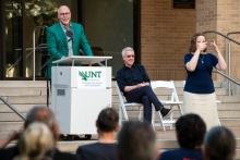 UNT President Neal Smatresk announces the addition of "Shadow Garden" to the UNT Art in Public Places program.
